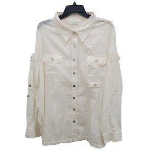 White Stag Woman's Cream Semi Sheer Pinstripe Lightweight‎ Button Up Top Plus 3X